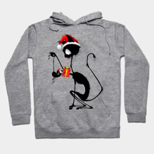 Cat Funny Christmas Santa holding a little Mouse with Gift Hoodie